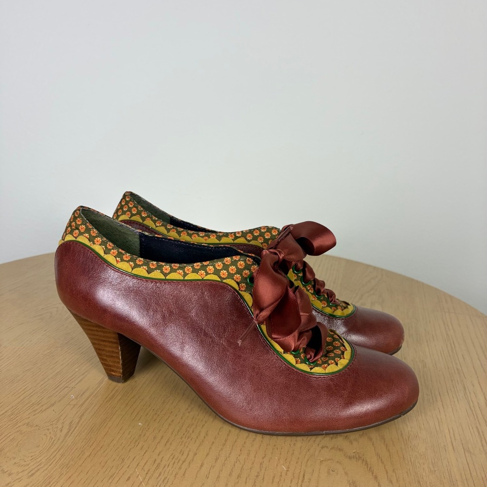 Poetic Licence London Leather Floral Ribbon Lace Up Oxford Heels Women's EU 37